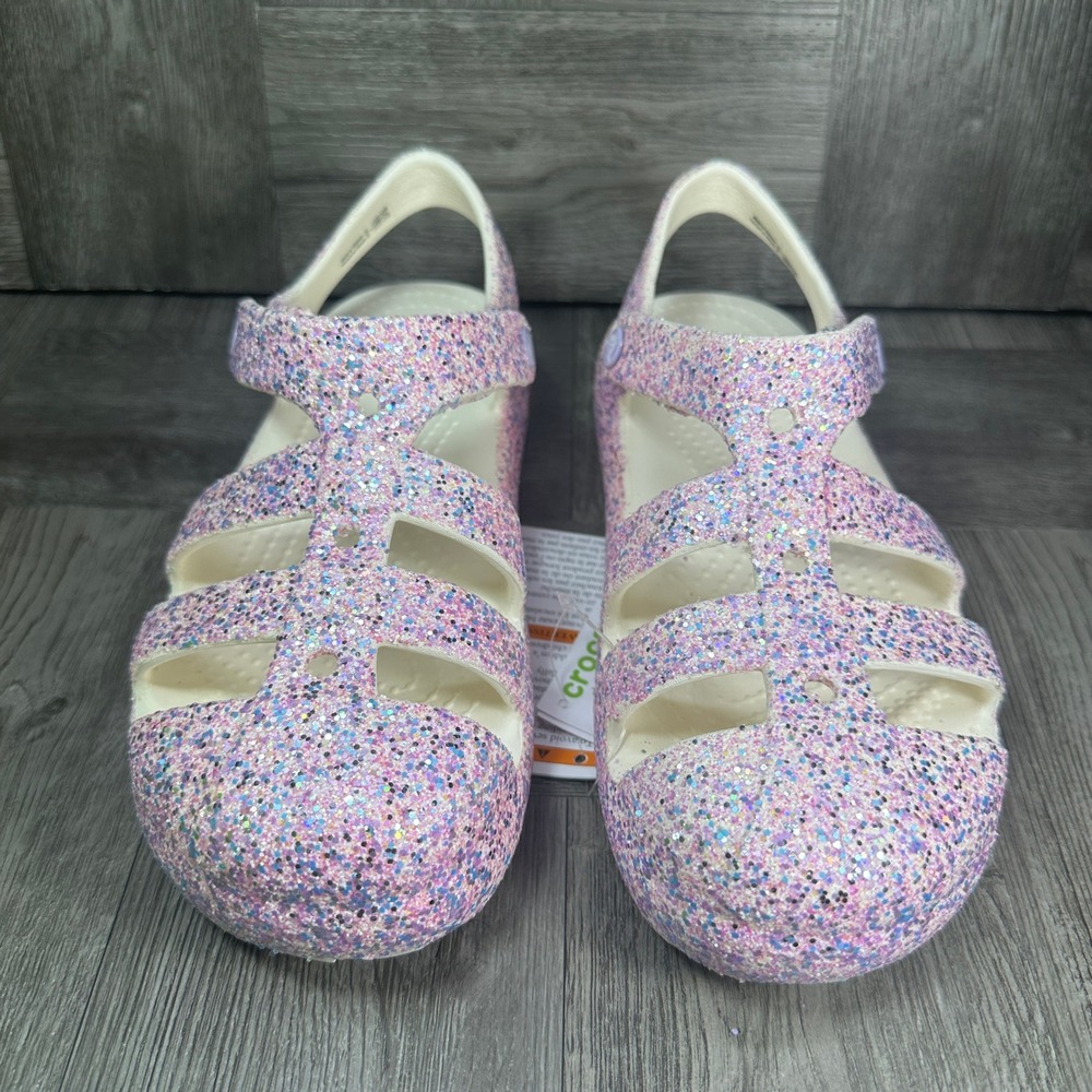 Crocs Fisherman Sandals Kids C12 Pink Purple Glitter Sparkle NEW - Picture 4 of 8